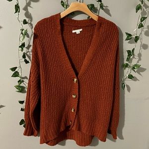 American Eagle Outfitters | oversized rust v-neck knit cardigan